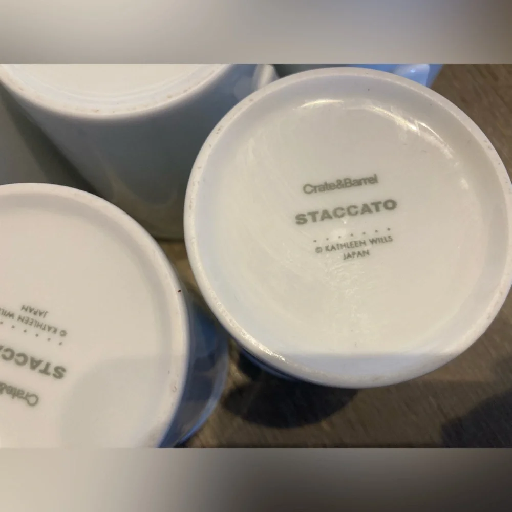 Crate & Barrel Staccato White Coffee Tea Mug Cup Kathleen Willis Japan Set 5 VTG